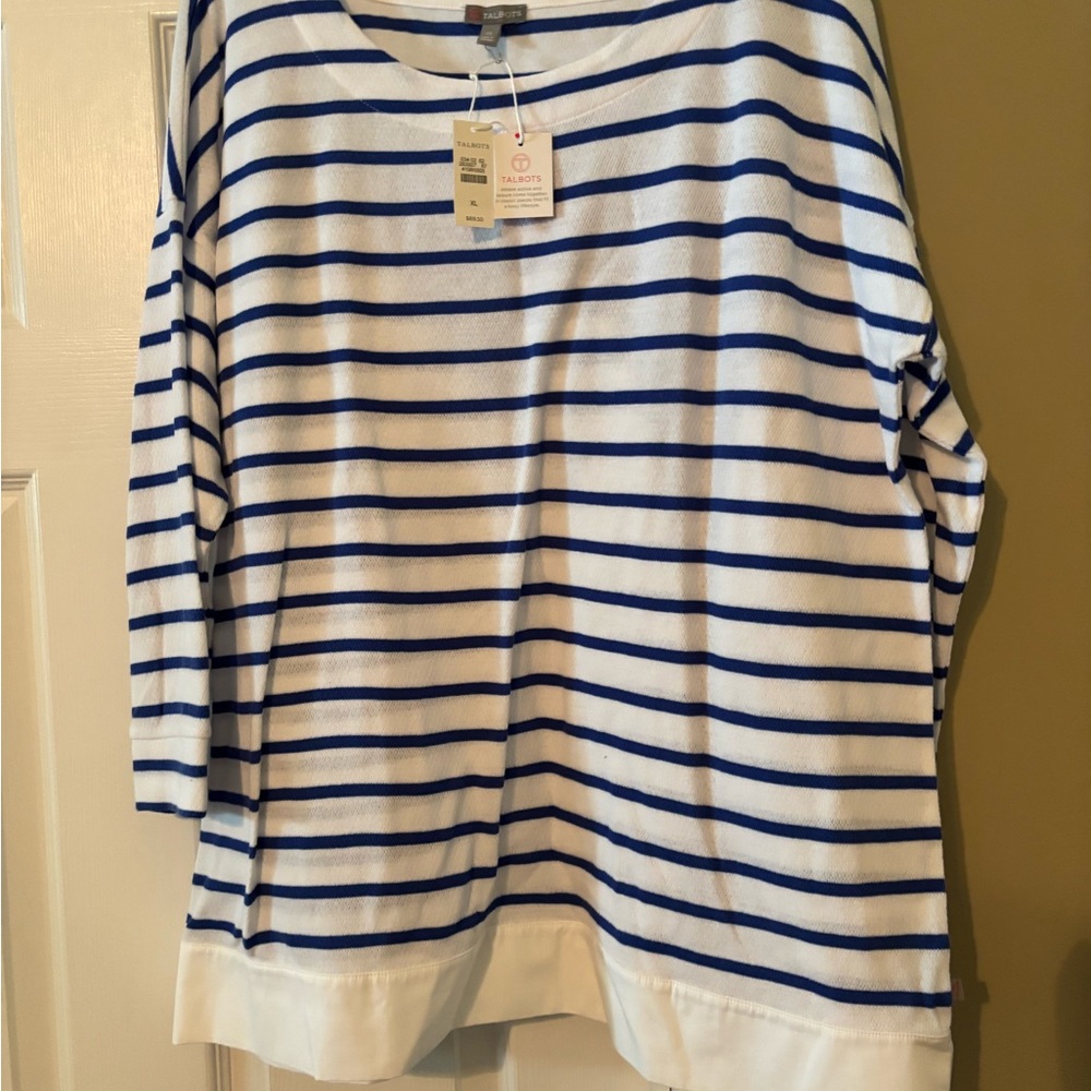 Talbots White and Blue 3/4 Sleeve Relaxed Tunic